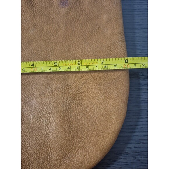 Vintage Genuine Leather Drawstring Pouch Camel Tan Color With Wooden Bead Accent - Picture 16 of 16